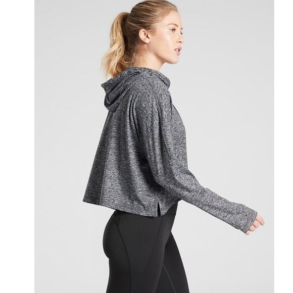 Athleta Uptempo Short Cropped Hoodie heathered charcoal Grey Size Medium - Picture 7 of 10